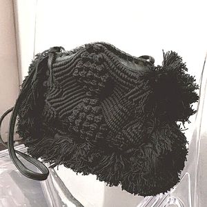 $198 Cleobella Crochet Boho Black Crossbody Bag